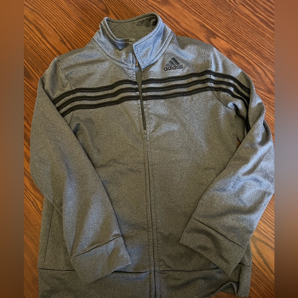 Kids gray black adidas track jacket
